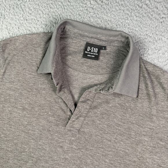U-510 Polo Shirt Mens Large Gray Viscose Bamboo Stretch Under 510 Button Down - Picture 1 of 7